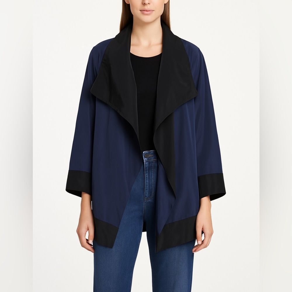 SUN KIM Water-Resistant Draped Jacket – Navy & Black – Size S